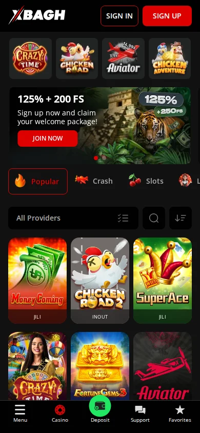 Casino Xbagh on Mobile